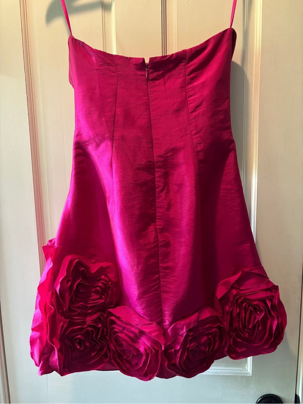 Strapless Rose Applique Cocktail Dress — Hot Pink - Picture 3 of 4